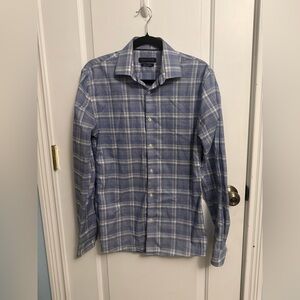Tommy Hilfiger THFlex Supima Slim Fit Stretch Blue Plaid Men's Shirt Size Medium